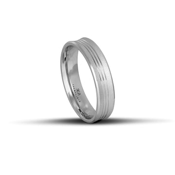 Λευκόχρυσες βέρες γάμου 5mm με αμμοβολή και λουστρέ γραμμές WR098, χειροποίητης κατασκευής και ανατομικού σχεδιασμού.